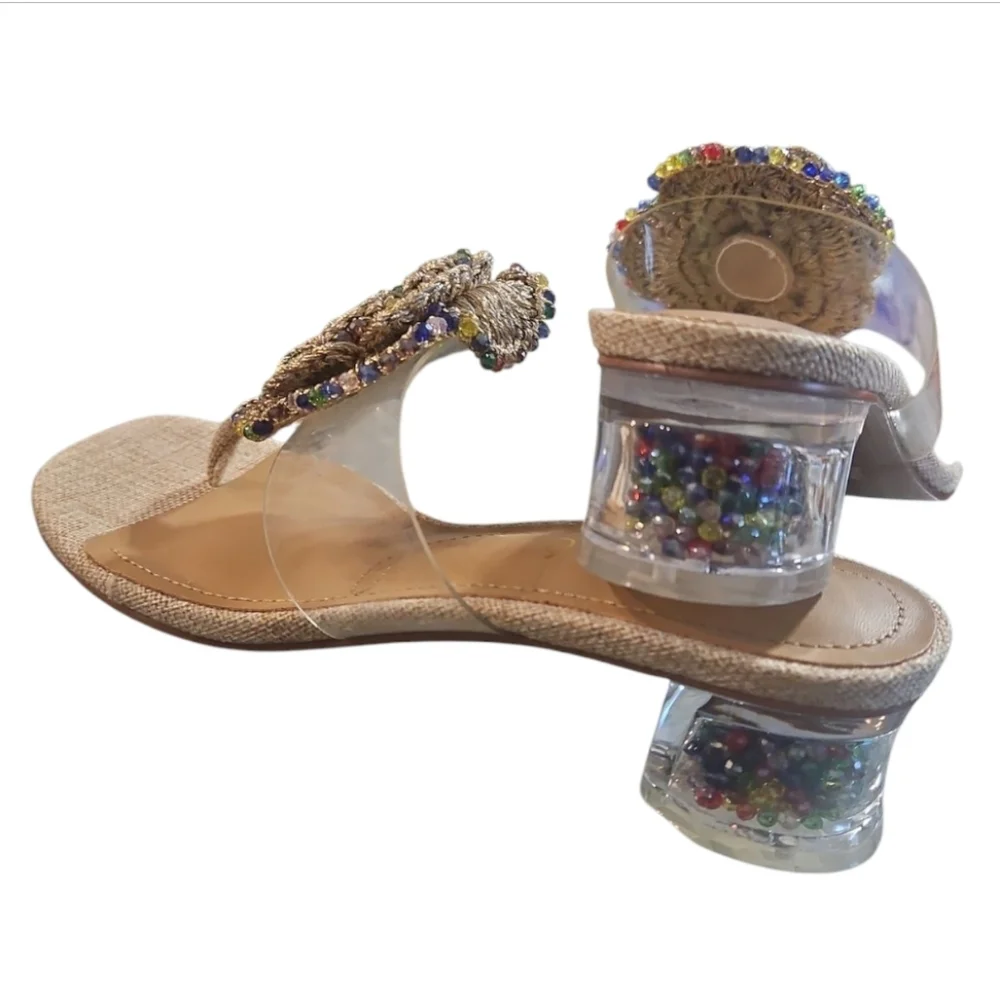 J.Renee Abriana Tan Clear Vinyl Heel Sandals 7.5
